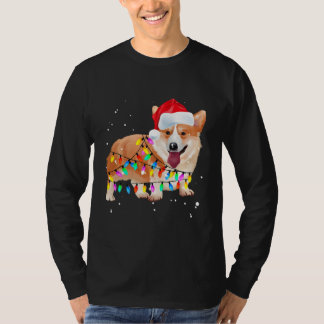 Santa Dog Xmas Christmas Tree Lights Holiday T-Shirt