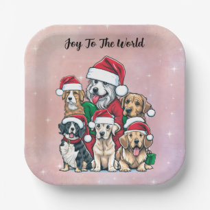 Santa Dogs Joy To The World Christmas Paper Plate