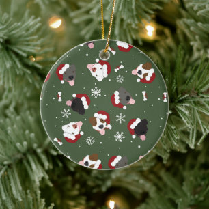 Santa Dogs on Green Ceramic Ornament