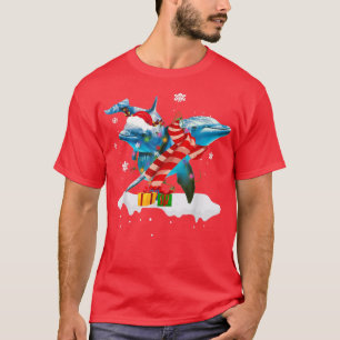 Santa Dolphin Animal Christmas Lights Lover Christ T-Shirt