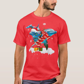 Santa Dolphin Animal Christmas Lights Lover Christ T-Shirt