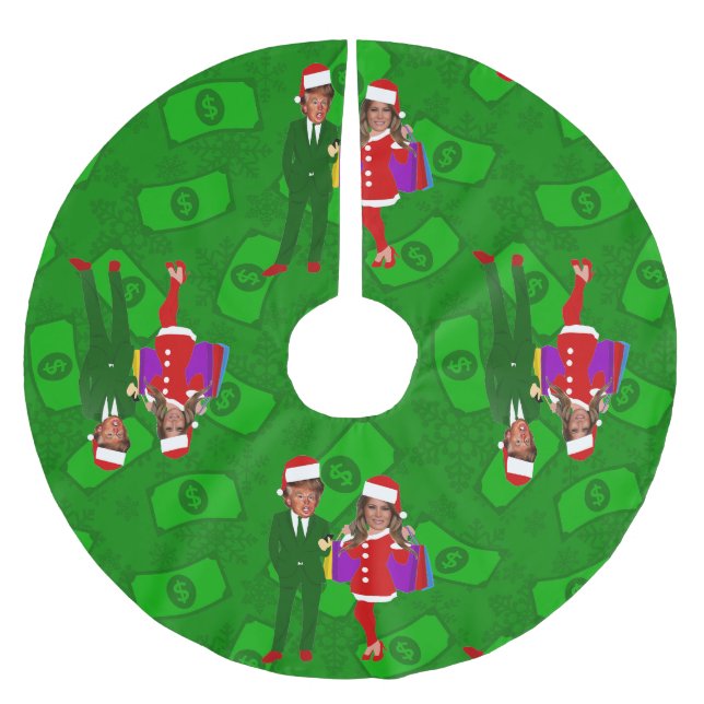 santa donald melania trump christmas money brushed polyester tree skirt (Front)