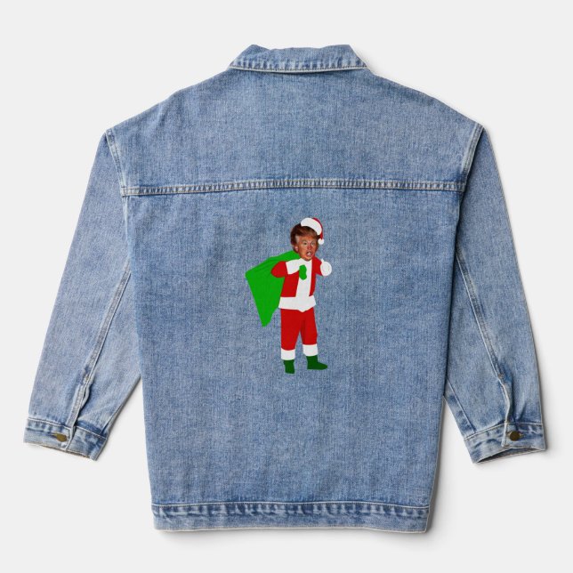 santa donald trump funny christmas  denim jacket (Back)