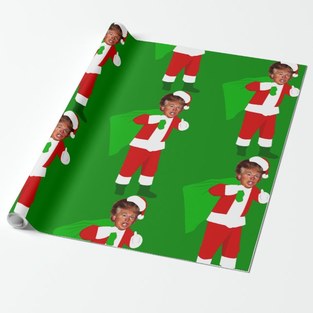 santa donald trump funny christmas  wrapping paper (Unrolled)