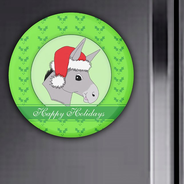 Santa Donkey Holly Cute Happy Holidays Christmas Magnet (Santa Donkey Holly Cute Happy Holidays Christmas Magnet)