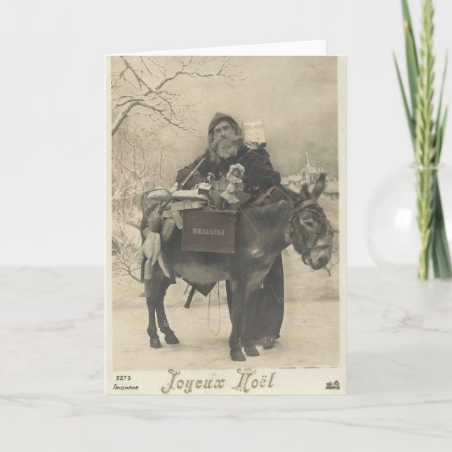 Santa - donkey - toys - France early 1900s #X063 Holiday Card (Front)