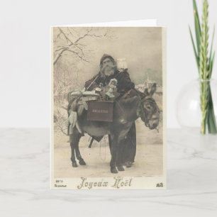 Santa - donkey - toys - France early 1900s #X063 Holiday Card