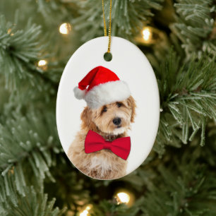 Santa Doodle Dog Ceramic Ornament