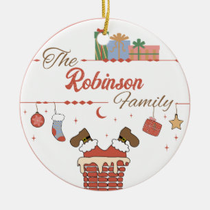 Santa Down the Chimney Christmas  Ceramic Ornament