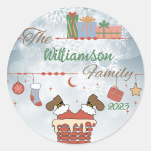 Santa Down the Chimney  Classic Round Sticker