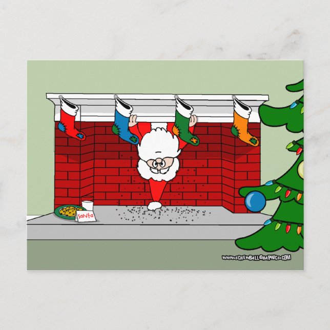 Santa Down the Chimney Postcard (Front)