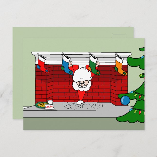 Santa Down the Chimney Postcard (Front/Back)