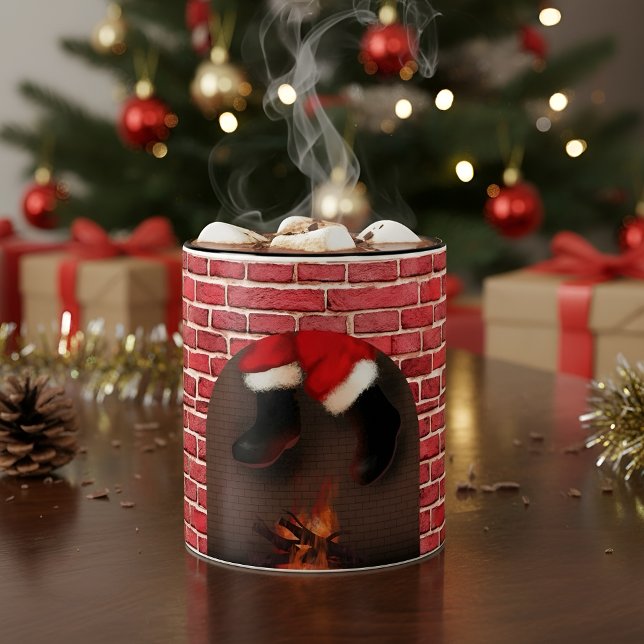Santa down the chimney  Two-Tone coffee mug (Warm Santa fireplace Christmas design for cozy holidays and festive winter vibes)