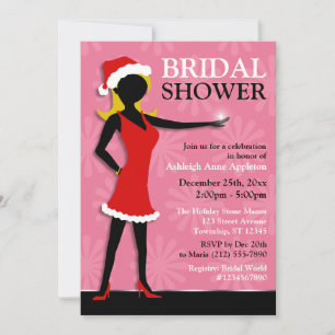 Santa Dress Girl Pink Holiday Bridal Shower Invitation