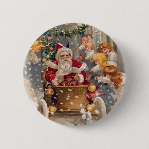 Santa Drives a Race Car 6 Cm Round Badge