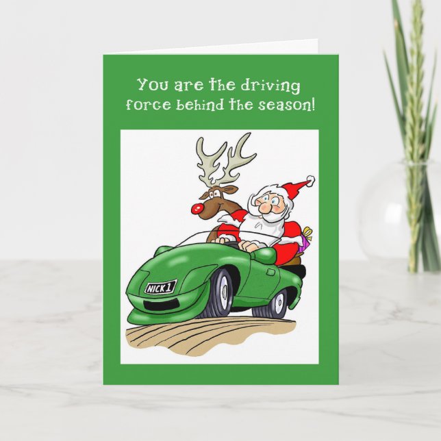 Santa Driving Car Christmas Business Appreciation Holiday Card (Front)