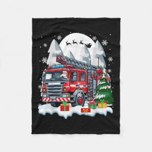 Santa Driving Fire Truck Christmas Boxes Colourful Fleece Blanket