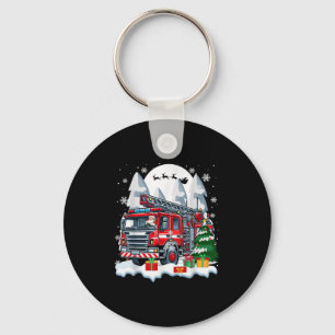 Santa Driving Fire Truck Christmas Boxes Colourful Key Ring