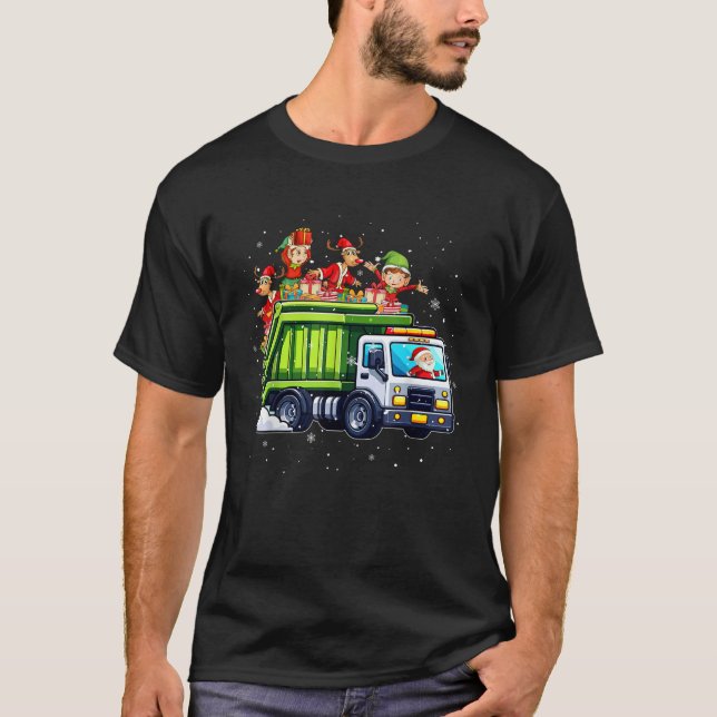 Santa Driving Garbage Truck Christmas Squad Elf Re T-Shirt (Front)