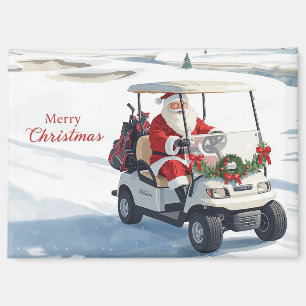 Santa Driving Golf Cart on Winter Golf Course Magnet