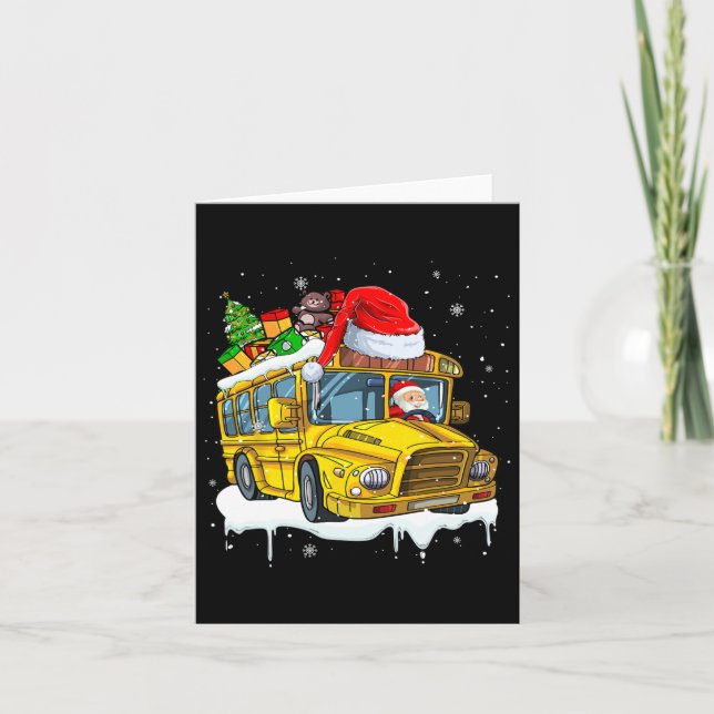Santa Driving School Bus Xmas Tree Colourful Costu Card (Front)
