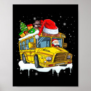 Santa Driving School Bus Xmas Tree Colourful Costu Poster