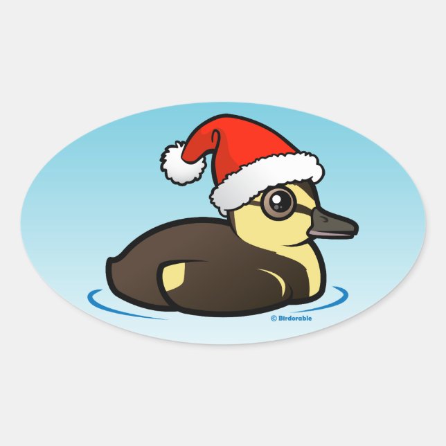 Santa Duckling Oval Sticker (Front)