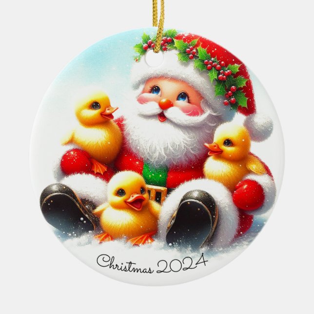 Santa Ducklings Christmas Ornament (Front)