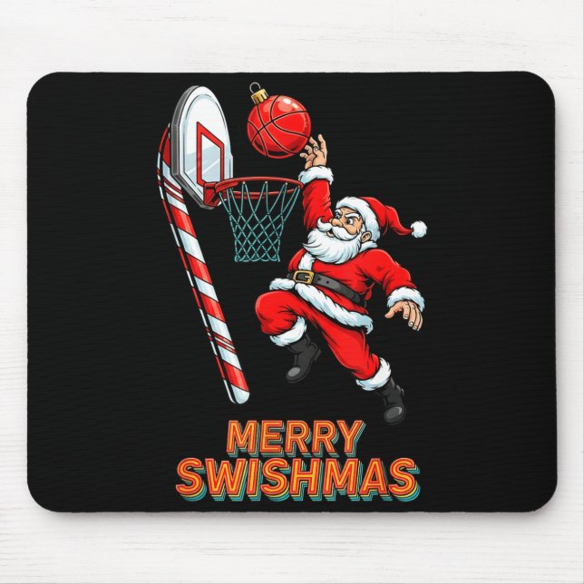 Santa Dunking Merry Swishmas Basketball Christmas  Mouse Pad (Front)