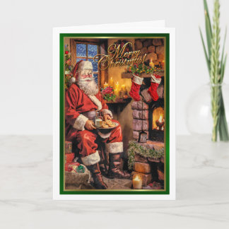 Santa eating cookies card