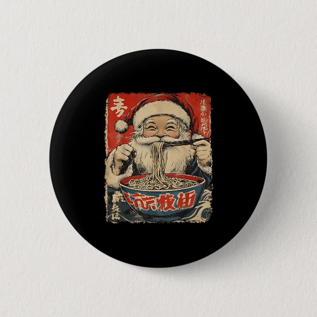 Santa Eating Ramen Noodles Ukiyo-e Insred Christma 6 Cm Round Badge (Front)
