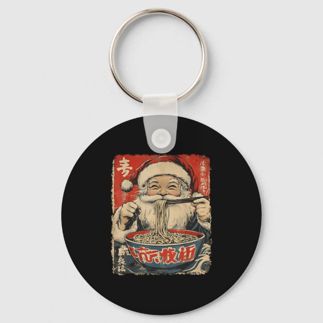 Santa Eating Ramen Noodles Ukiyo-e Insred Christma Key Ring (Front)