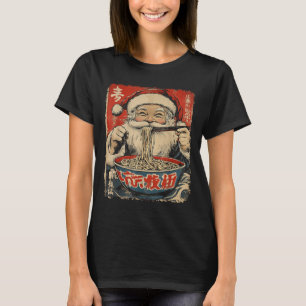 Santa Eating Ramen Noodles Ukiyo-e Insred Christma T-Shirt