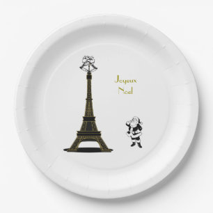 Santa Eiffel Tower Paris Christmas Paper Plates