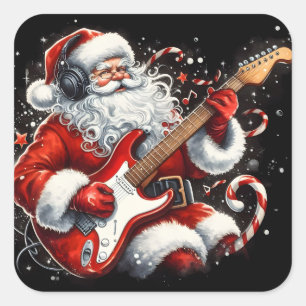 Santa Electrifies Holidays With Rock Music Square Sticker