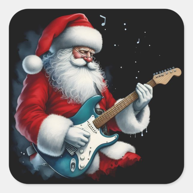 Santa Electrifies Holidays With Rock Music Square Sticker (Front)