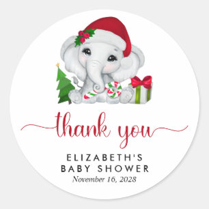 Santa Elephant Baby Girl Shower Thank You Classic Round Sticker