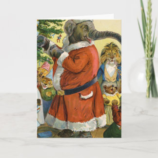 Santa Elephant Celebrates an Animal Christmas Holiday Card