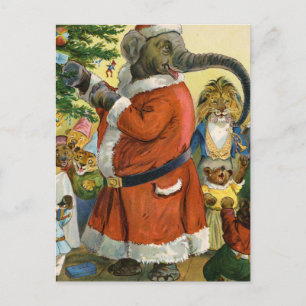 Santa Elephant Celebrates an Animal Christmas Holiday Postcard