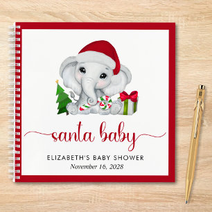 Santa Elephant Christmas Baby Boy Shower Guest Notebook