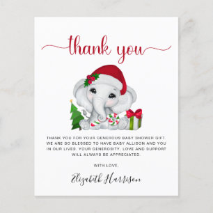 Santa Elephant Christmas Baby Shower Thank You