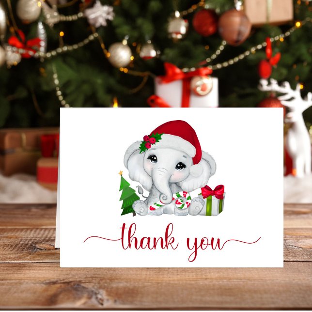 Santa Elephant Christmas Baby Shower Thank You Card (Creator Uploaded)