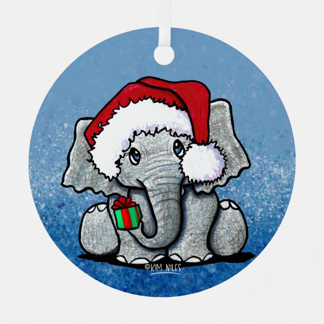Santa Elephant Christmas Metal Tree Decoration (Front)