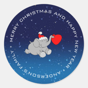 Santa Elephant With Bag Classic Round Sticker