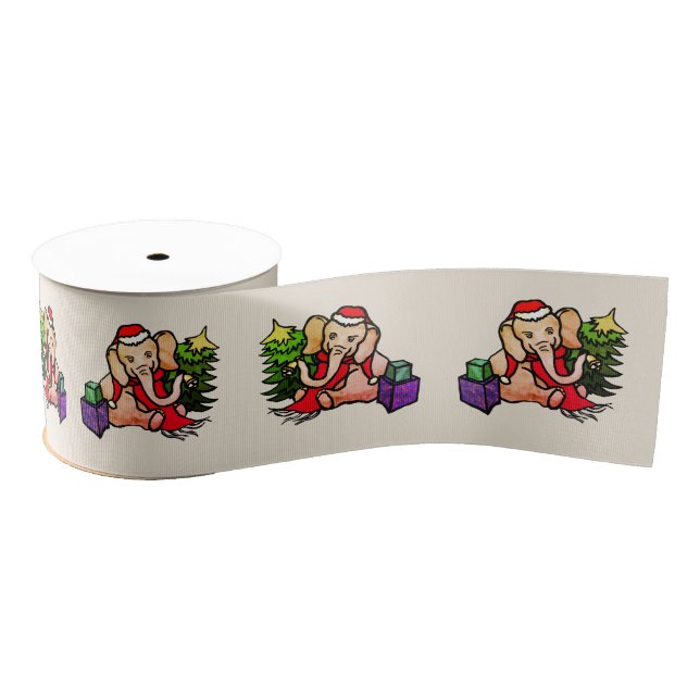 Santa Elephants Nostalgic Cute Christmas Grosgrain Ribbon (Spool)