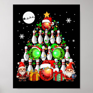 Santa Elf Bowling Equipment Gnomes As Xmas Tree Pl Poster