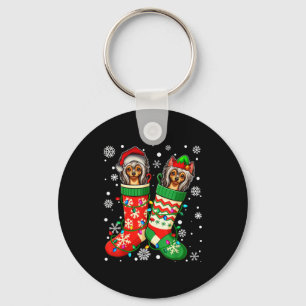 Santa Elf Chinese Crested Dog In Christmas Socks M Key Ring