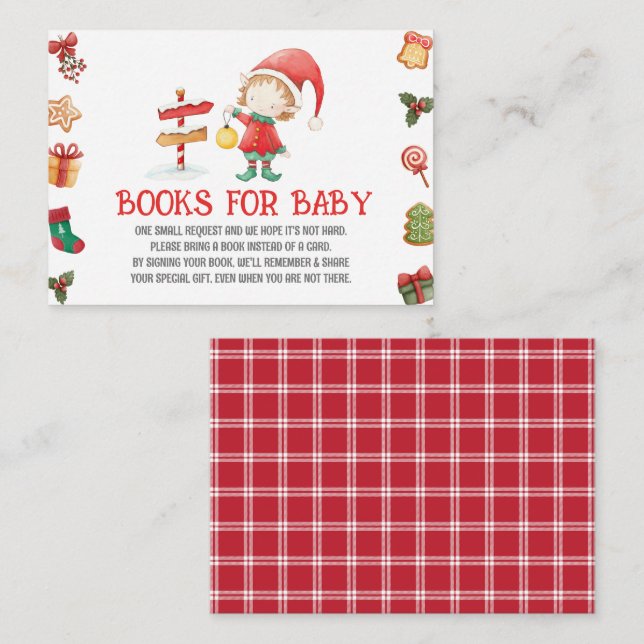 Santa Elf, Christmas Baby Shower Books for Baby Enclosure Card (Front/Back)