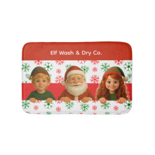 Santa & Elf Faces North Pole Fun Christmas Bath Mat