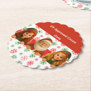 Santa & Elf Faces North Pole Fun Christmas Paper Coaster